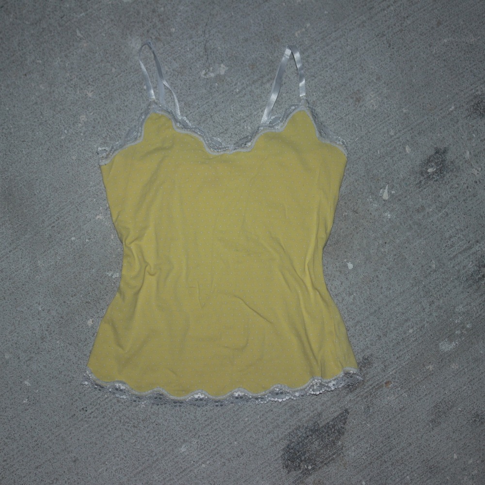 Blue Chic Womens Vintage Polka Dot Lace Trim Tank Top Yellow Barbie Brand Size M